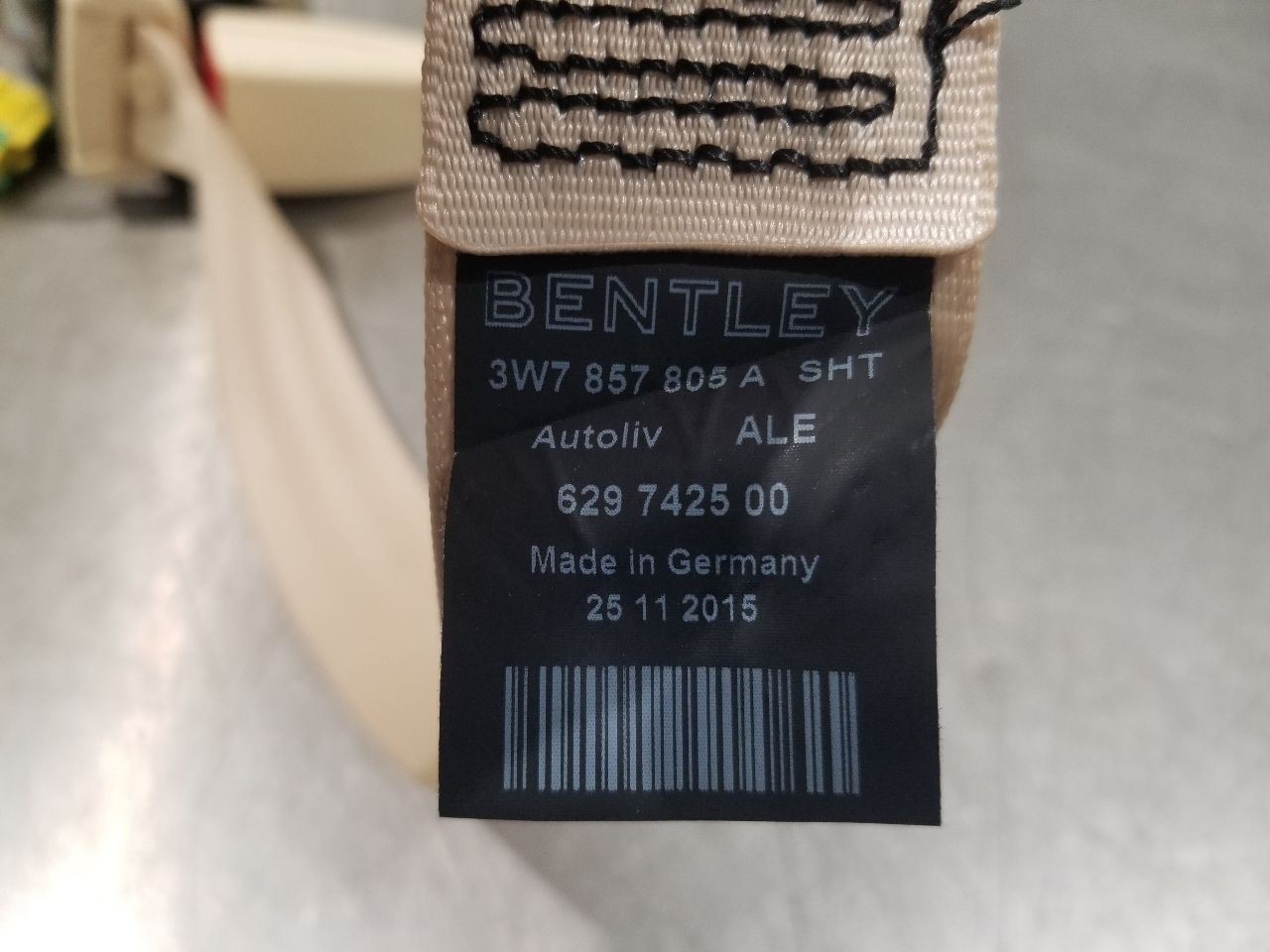 16 BENTLEY CONTINENTAL GTC SEAT BELT RETRACTOR REAR RIGHT PASSENGER TAN