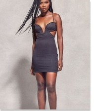 NWT Prettylittlething Black V Bar Detail Strappy Open Back Bodycon Dress 4 XS