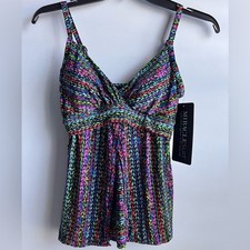 Miraclesuit Women's Stitch It Cleo V-Neck Tankini Top Size 8