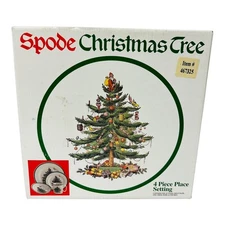 Spode Christmas Tree Stoneware 3 Pc Set Dinner Saucer Plate Bowl NO MUG Box