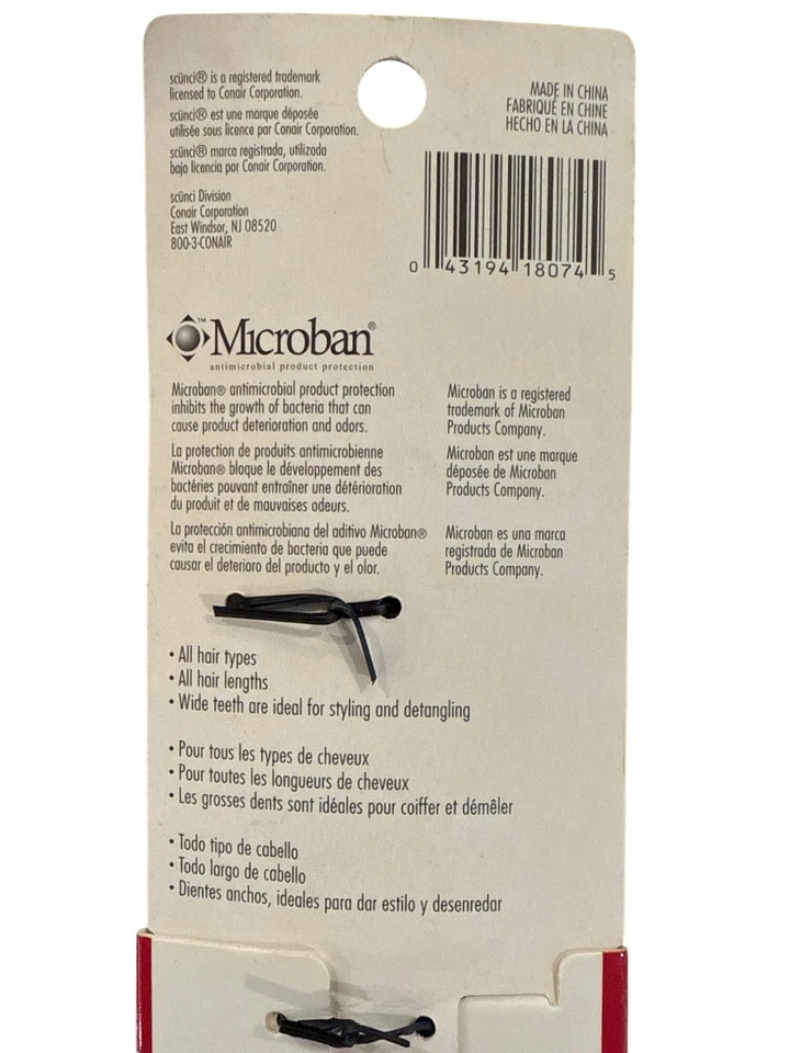 Peine de cabello estilo y desenredante SCUNCI con protección Microban para todo tipo de cabello Foto 2 de 2