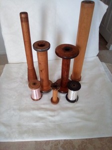 7 Antique Industrial Wooden Textile Mill Thread Sewing Spools
