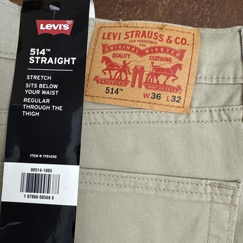 LEVIS 514 Straight Stretch Tan Khaki Mens Jeans Pants NWT Sz 36 W 32 L - Picture 2 of 7