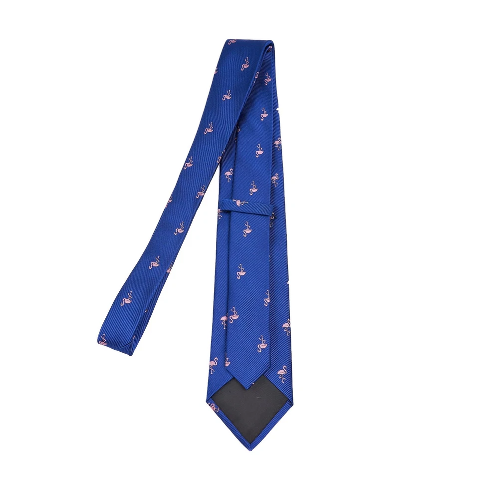 J. Corbata Crew The Narrow Corbata Azul Seda con Flamencos Bordados Rosa 3 x 59" Foto 4 de 4