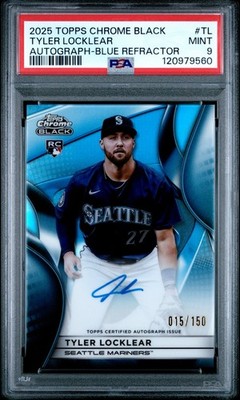 Tyler Locklear 2025 Topps Chrome Black Blue Refractor Auto /150 RC PSA 9