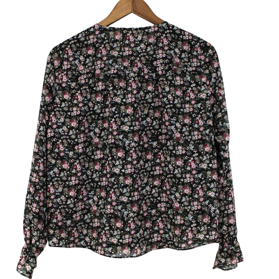 Maison Jules Womens S Dark Floral Georgette Blouse Top Black Pink Cottagecore - Image 2 of 4