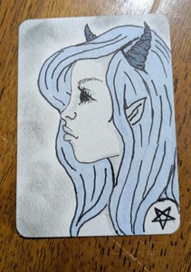 aceo original art card 'Summoned' Demon Art