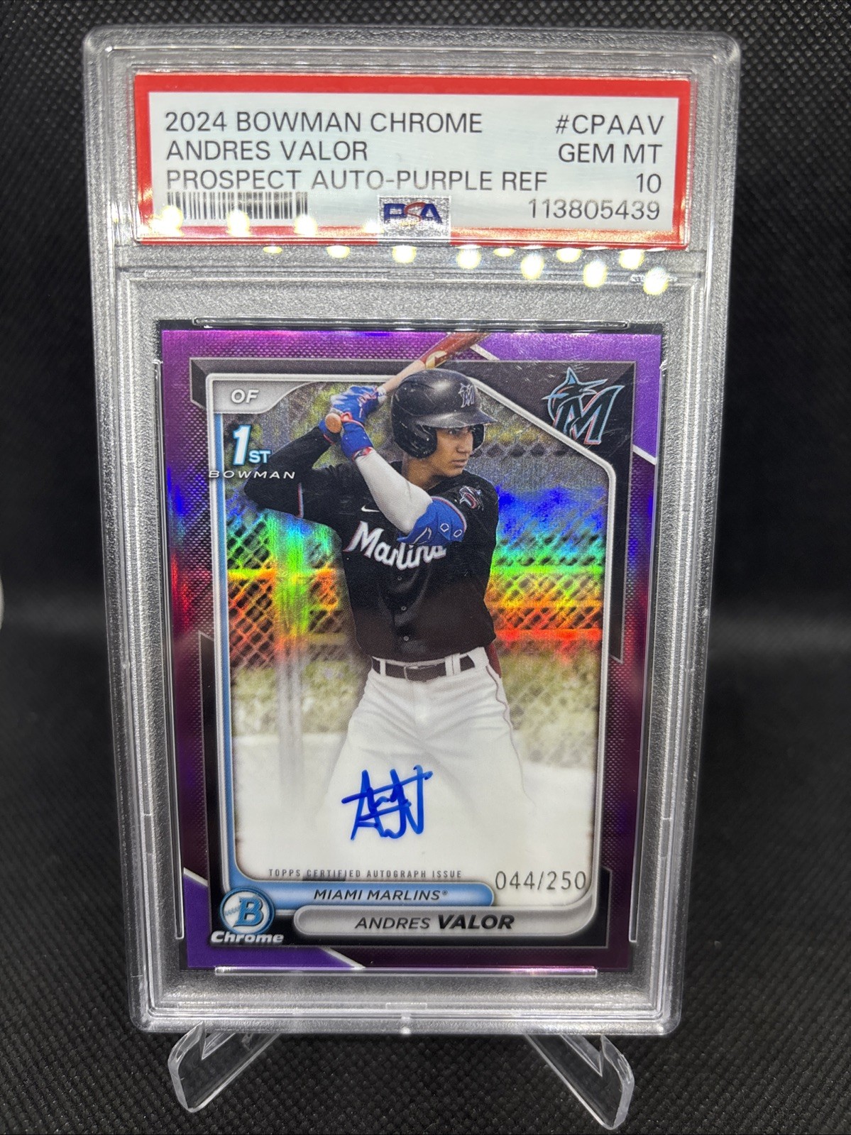 2024 Bowman Chrome Andres Valor 1st Purple Refractor Auto /250 PSA 10 GEM RC