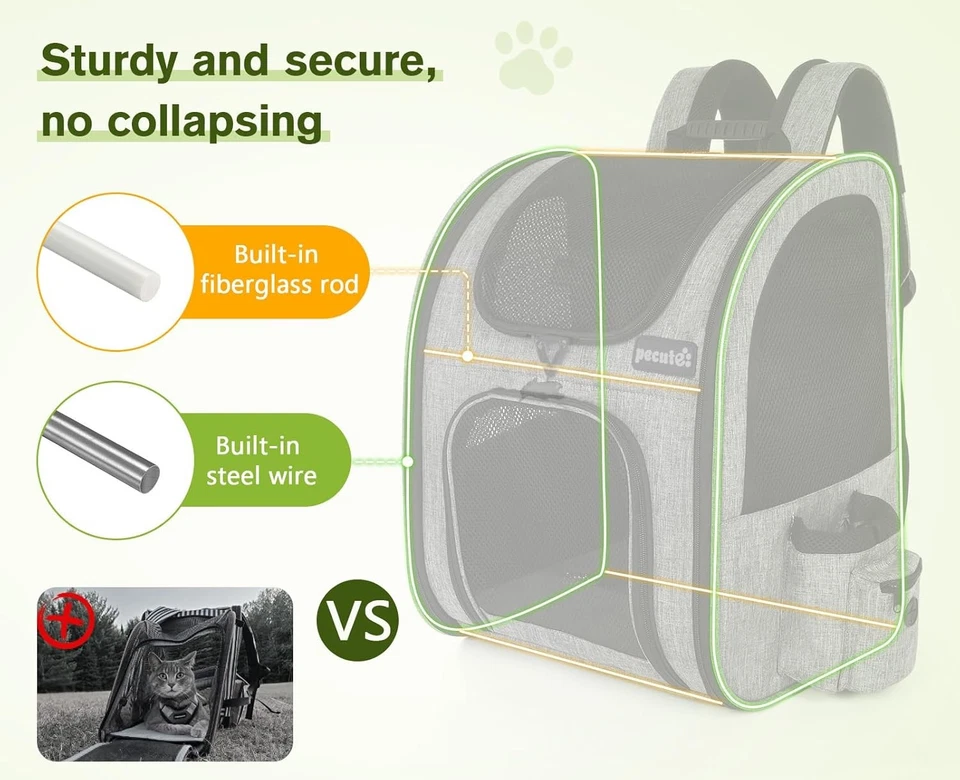 Pecute Haustier Rucksack mit Netzfenster XL für 6-10 kg, Tragbare und Faltbare - Bild 2 von 4