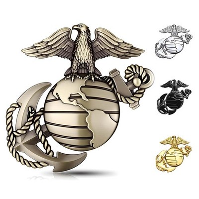 U.S.Marine Corps Car Emblem   3D Eagle Globe Anchor Metal standard, Brass 