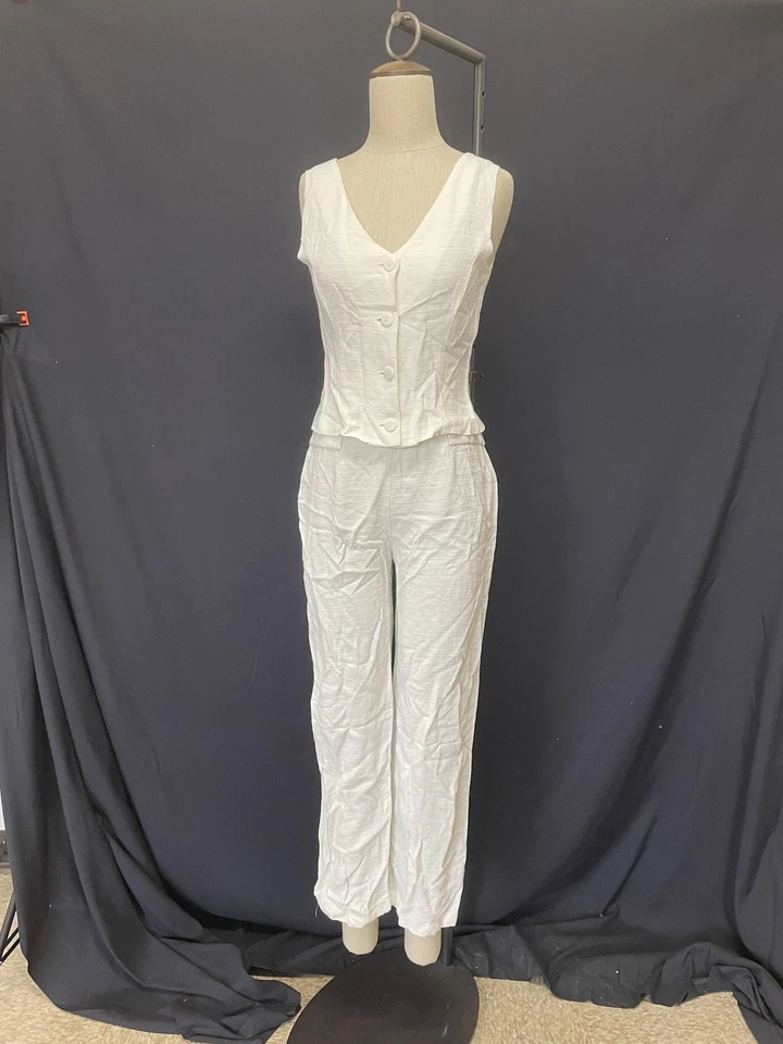 Conjunto de traje chaleco y pantalón vintage Yes estilo botón blanco talla pequeña Foto 3 de 4