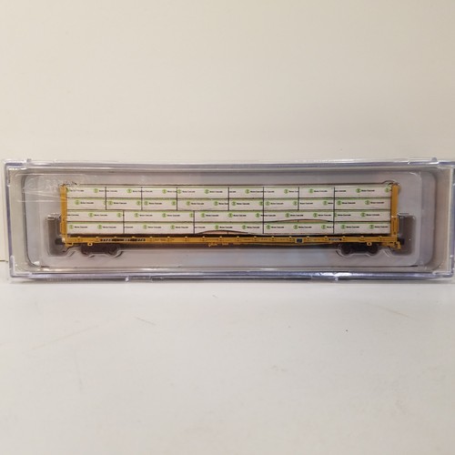 Tren plano Rapido escala N 75’ Centerbeam - TTZX #861276 con carga. | Condition: New