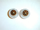 SALT & PEPPER ANTIQUE shakers GLASS with BRASS TOPS  2 1/2" tall VG or better — photo 2