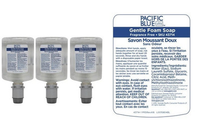 3 Refills GP Pacific Blue Ultra Gentle Foam Soap Fragrance Free 1200mL 43714