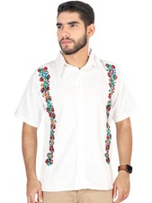 Men's White Mexican Embroidered Guayabera 100 Cotton 603114