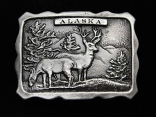 QJ15174 VINTAGE 1970s  ALASKA  STATE COMMEMORATIVE BELT BUCKLE