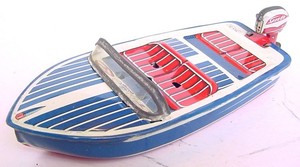 1950s HAJI JAPAN 7" TIN WIND-UP TOY SPEEDO SPEED BOAT