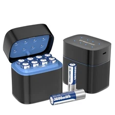 Rechargeable AA Batteries Lithium with Charger, 8-Pack 1.5V 3600mWh Double A ...