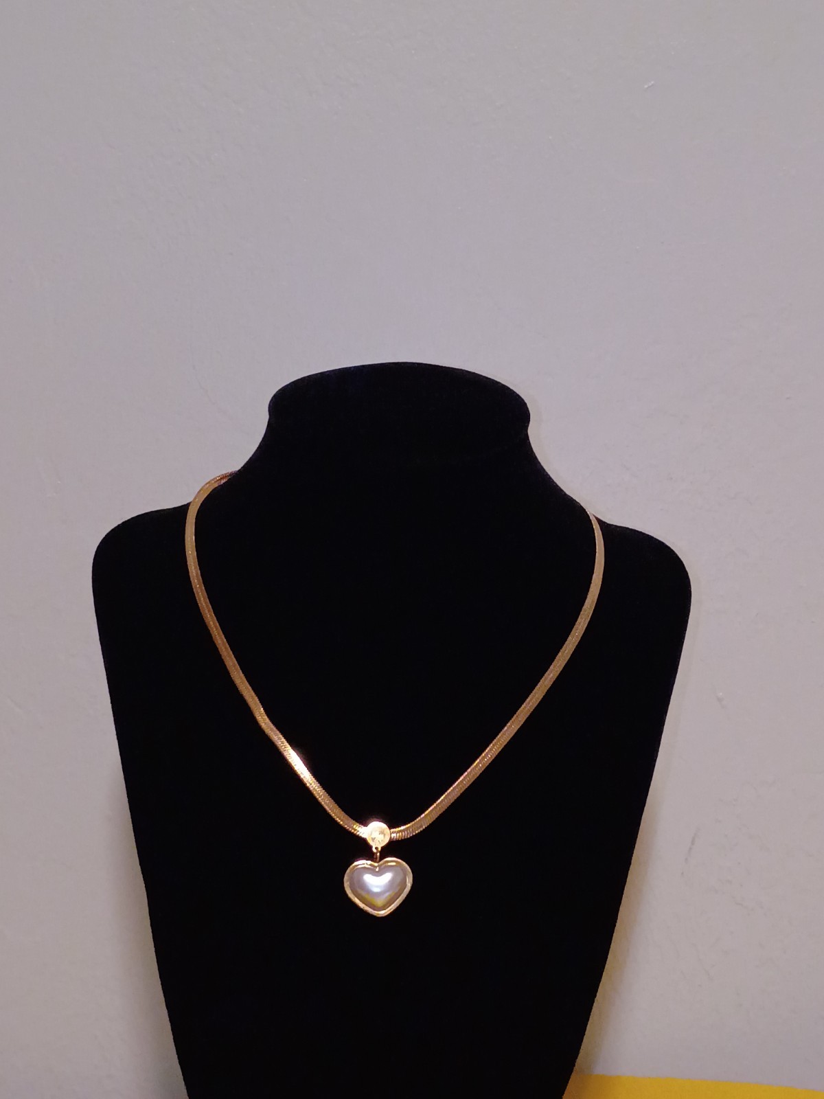 Stainless Steel Gold-Tone Heart Pendant Necklace with White Imitation Pearl