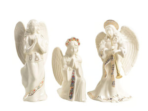 Lenox China Jewels 3 Nativity Angels Set -Praying,Kneeling,Trumpet, No box