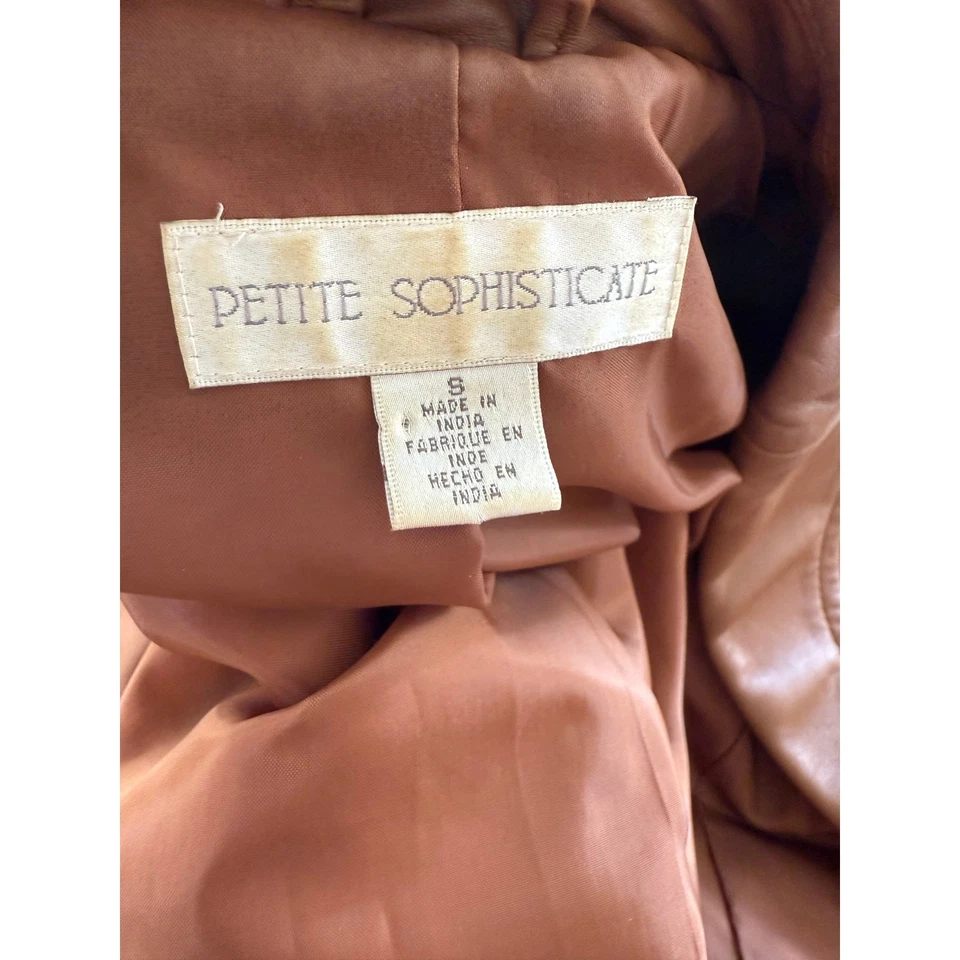 Vintage Petite Sophisticate Genuine Leather Blazer Jacket Carmel Brown S - Image 4 of 4