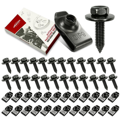 50 Pcs Automotive Body Bolts U-Nut Clips Kit Fender Bumper Splash Shield