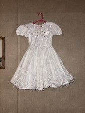 intage Girls White Lace Flower Girl Dress Size 5 80s Puff Sleeve