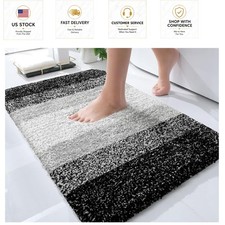 Luxury Black Microfiber Bath Mat 24x16, Soft and Absorbent with Non-Slip Backing