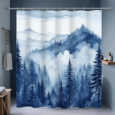 Shower Curtain 72 X 78 Inch Waterproof Fabric Navy Blue Misty Forest - Nature