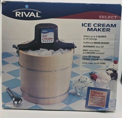 Rival Ice Cream Maker Select 5qt Electric Wood Bucket 8550 Vintage TESTED W/box