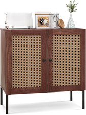 Buffet Cabinet, Wood Sideboard Storage Cabinet with Rattan Door, 3-Position Adju