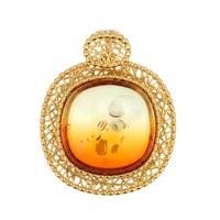 Cavill Damen AnhäNger Bernstein 3,5Ct 925 Silber Gold Vergoldet Schmuck