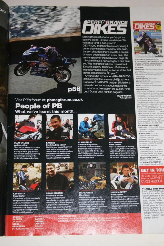 Performance Bikes May 2010 Ducati 916 Kawasaki ZX 6R B1 Special GSX R Issue - Image 3 of 4