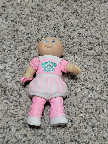 Vintage Cabbage Patch Kids Poseable Mini Figure Bald Pink Romper Spoon 1984 3.5"