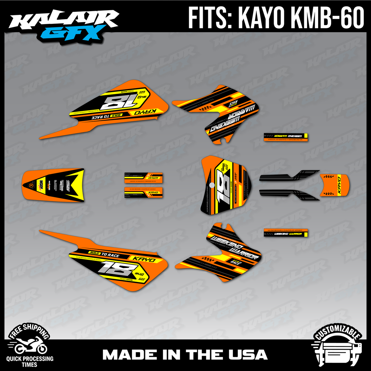 Graphics Kit for Kayo KMB60 for Years (2022-2023) Warrior - ORANGE