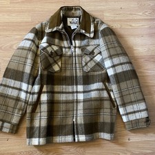 Vtg 70  s Woolrich plaid wool jacket - brown and tan Talon Zipper Sz L. Wool USA 