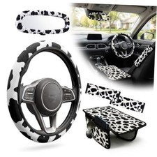 5 Pcs Print Car Accessories Set Breathable Anti-slip Steering Wheel Cover Cow 5 Pcs Print Car Accessories Set Breathable Anti-slip Steering Wheel Cover Cow