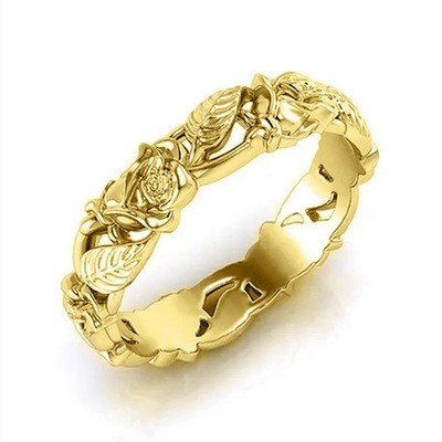 Ring Gold Blumen Rosen Muster Damen Gr. 52-65 Bandring 585 Vergoldet Vintage
