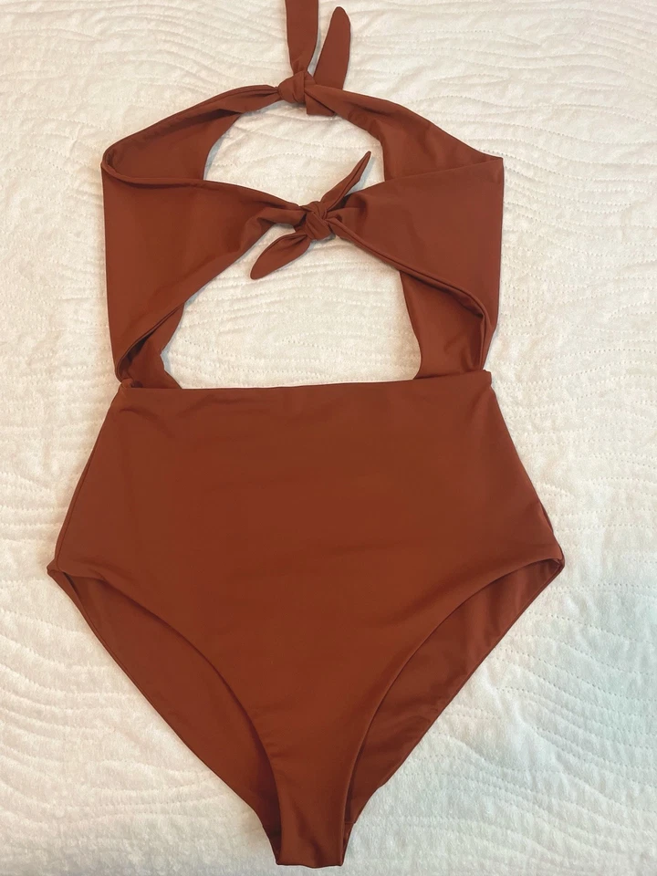 Traje de baño Mara Hoffman para mujer Maddy recortado de una pieza talla XL marrón Foto 3 de 4