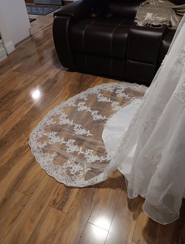 NEW with Tag White Wedding dress & Vail Size 6 Vail Davids Bridal Beaded Laced - 第 7/24 張圖片