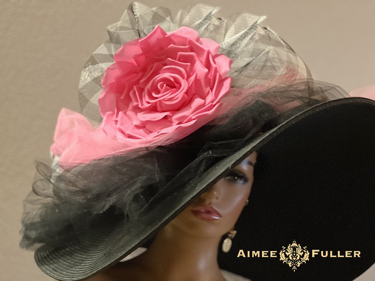 Derby Hat black and pinks kentucky derby hat fascinator black sinamay,black satin rose  main image 4