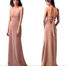 JENNY YOO Whipped Apricot Kylie Strapless Boned Bodice Tie Back Maxi Gown 2 = XS