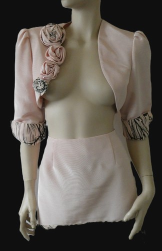 Pink Mother of the Bride 2 piece silk mix skirt/bolero set 31" waist UK12 - Picture 2 of 11