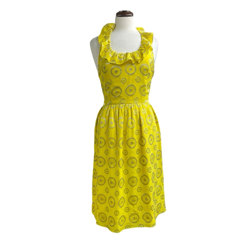Vestido halter estampado espalda abierta Lauren Moffatt para mujer amarillo seda talla 8 Foto 2 de 4