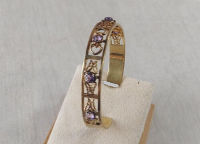 Bracelet Vintage Hanae Mori En Argent Sterling Avec Améthyste - Occasion Légèrement Déformé