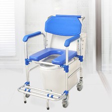 Medical Shower Commode Wheelchair 350lbs Transport Chair Mobility Bedside Toilet