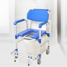 Medical Shower Commode Wheelchair 350LBS Transport Chair Mobility Bedside Toilet