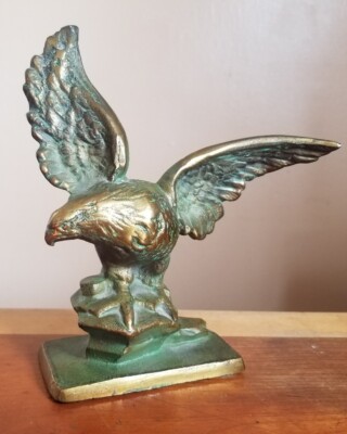 Vtg Eagle Sculpture Brass Wings Spread Nice Patina Signed?