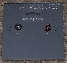 Silver Treasures Sterling Silver Multi-Color Heart Earrings