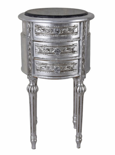 Armoire de chevet baroque argent commode ronde commode de chevet table de chevet console de chevet  - Photo 1/5